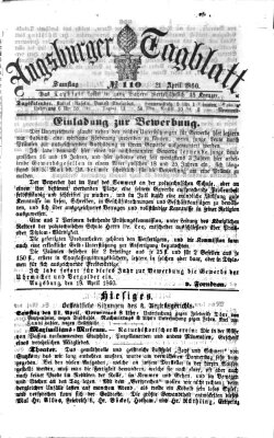 Augsburger Tagblatt Samstag 21. April 1860