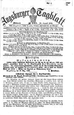 Augsburger Tagblatt Mittwoch 29. August 1860