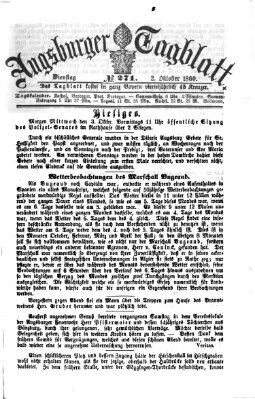 Augsburger Tagblatt Dienstag 2. Oktober 1860