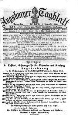 Augsburger Tagblatt Donnerstag 1. November 1860