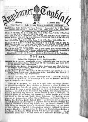 Augsburger Tagblatt Montag 7. Januar 1861