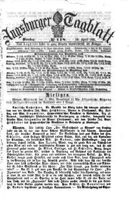 Augsburger Tagblatt Dienstag 30. April 1861