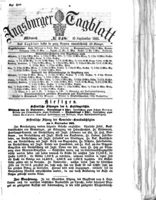 Augsburger Tagblatt Mittwoch 10. September 1862