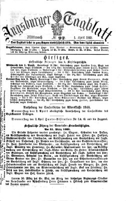 Augsburger Tagblatt Mittwoch 1. April 1868