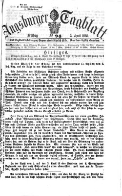 Augsburger Tagblatt Freitag 3. April 1868