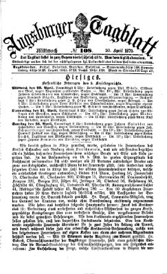 Augsburger Tagblatt Mittwoch 20. April 1870