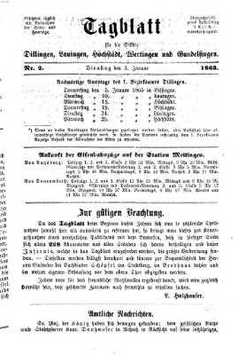 Tagblatt für die Städte Dillingen, Lauingen, Höchstädt, Wertingen und Gundelfingen Dienstag 3. Januar 1865