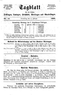 Tagblatt für die Städte Dillingen, Lauingen, Höchstädt, Wertingen und Gundelfingen Samstag 4. Februar 1865