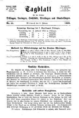 Tagblatt für die Städte Dillingen, Lauingen, Höchstädt, Wertingen und Gundelfingen Mittwoch 8. Februar 1865