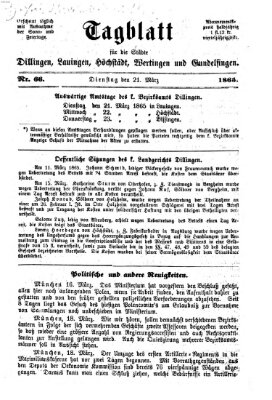 Tagblatt für die Städte Dillingen, Lauingen, Höchstädt, Wertingen und Gundelfingen Dienstag 21. März 1865