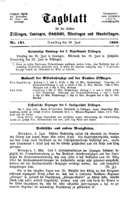 Tagblatt für die Städte Dillingen, Lauingen, Höchstädt, Wertingen und Gundelfingen Samstag 10. Juni 1865
