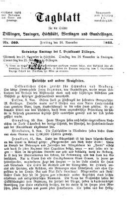 Tagblatt für die Städte Dillingen, Lauingen, Höchstädt, Wertingen und Gundelfingen Donnerstag 16. November 1865