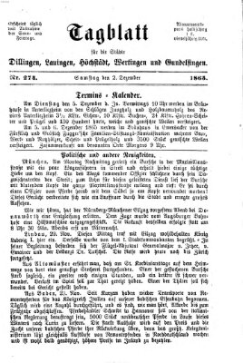 Tagblatt für die Städte Dillingen, Lauingen, Höchstädt, Wertingen und Gundelfingen Samstag 2. Dezember 1865