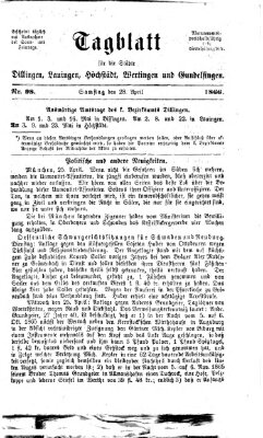 Tagblatt für die Städte Dillingen, Lauingen, Höchstädt, Wertingen und Gundelfingen Samstag 28. April 1866