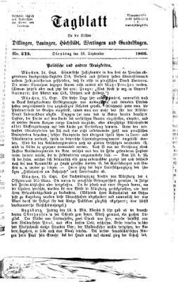 Tagblatt für die Städte Dillingen, Lauingen, Höchstädt, Wertingen und Gundelfingen Dienstag 18. September 1866