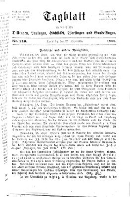 Tagblatt für die Städte Dillingen, Lauingen, Höchstädt, Wertingen und Gundelfingen Freitag 21. September 1866