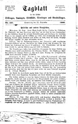 Tagblatt für die Städte Dillingen, Lauingen, Höchstädt, Wertingen und Gundelfingen Samstag 22. September 1866