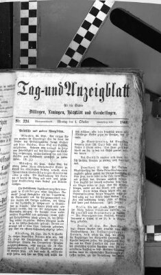 Tag- und Anzeigblatt für die Städte Dillingen, Lauingen, Höchstädt, Wertingen und Gundelfingen (Tagblatt für die Städte Dillingen, Lauingen, Höchstädt, Wertingen und Gundelfingen) Montag 1. Oktober 1866