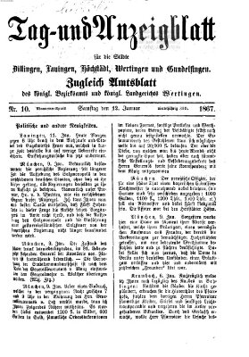 Tag- und Anzeigblatt für die Städte Dillingen, Lauingen, Höchstädt, Wertingen und Gundelfingen (Tagblatt für die Städte Dillingen, Lauingen, Höchstädt, Wertingen und Gundelfingen) Samstag 12. Januar 1867