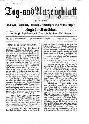 Tag- und Anzeigblatt für die Städte Dillingen, Lauingen, Höchstädt, Wertingen und Gundelfingen (Tagblatt für die Städte Dillingen, Lauingen, Höchstädt, Wertingen und Gundelfingen) Freitag 18. Januar 1867