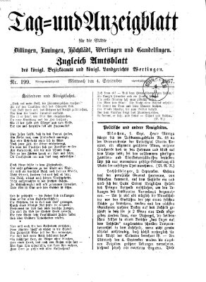 Tag- und Anzeigblatt für die Städte Dillingen, Lauingen, Höchstädt, Wertingen und Gundelfingen (Tagblatt für die Städte Dillingen, Lauingen, Höchstädt, Wertingen und Gundelfingen) Mittwoch 4. September 1867