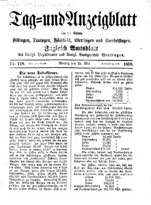 Tag- und Anzeigblatt für die Städte Dillingen, Lauingen, Höchstädt, Wertingen und Gundelfingen (Tagblatt für die Städte Dillingen, Lauingen, Höchstädt, Wertingen und Gundelfingen) Montag 25. Mai 1868