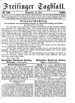 Freisinger Tagblatt (Freisinger Wochenblatt) Mittwoch 10. Juni 1868