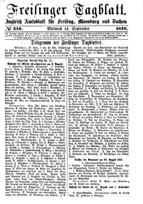 Freisinger Tagblatt (Freisinger Wochenblatt) Mittwoch 14. September 1870