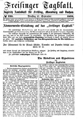 Freisinger Tagblatt (Freisinger Wochenblatt) Dienstag 27. September 1870