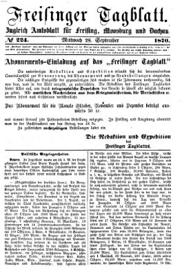 Freisinger Tagblatt (Freisinger Wochenblatt) Mittwoch 28. September 1870