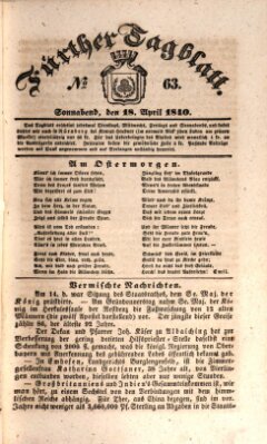 Fürther Tagblatt Samstag 18. April 1840