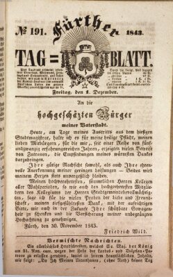 Fürther Tagblatt Freitag 1. Dezember 1843