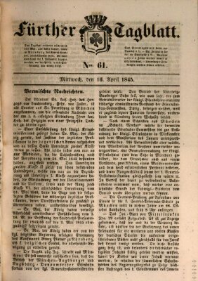 Fürther Tagblatt Mittwoch 16. April 1845