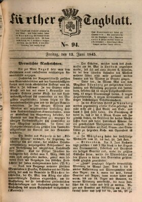 Fürther Tagblatt Freitag 13. Juni 1845