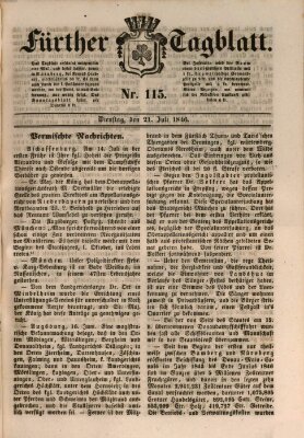 Fürther Tagblatt Dienstag 21. Juli 1846