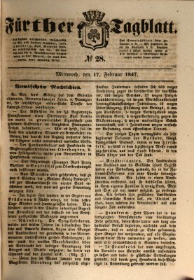 Fürther Tagblatt Mittwoch 17. Februar 1847