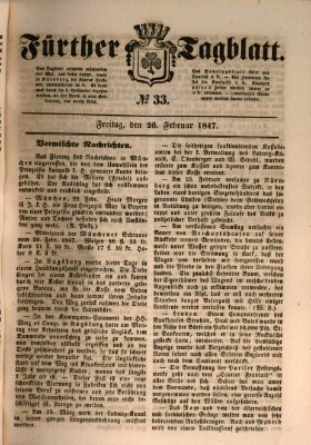 Fürther Tagblatt Freitag 26. Februar 1847