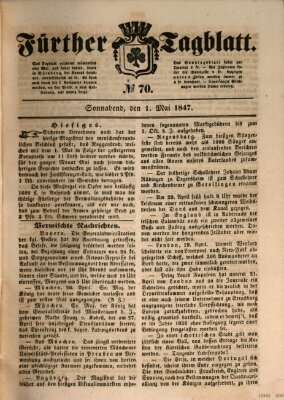 Fürther Tagblatt Samstag 1. Mai 1847