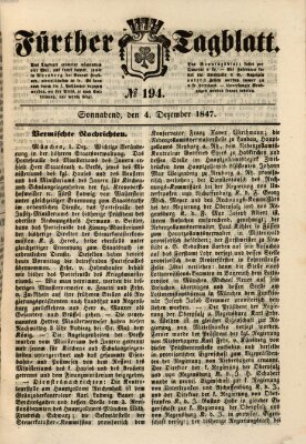 Fürther Tagblatt Samstag 4. Dezember 1847