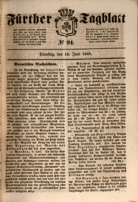 Fürther Tagblatt Dienstag 13. Juni 1848