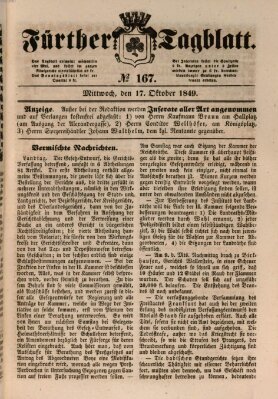 Fürther Tagblatt Mittwoch 17. Oktober 1849