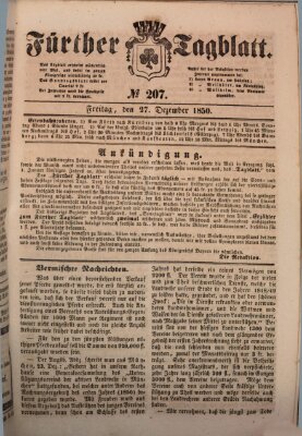 Fürther Tagblatt Freitag 27. Dezember 1850