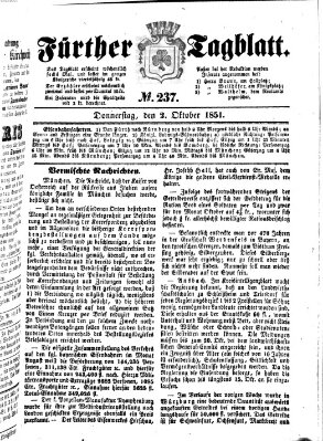 Fürther Tagblatt Donnerstag 2. Oktober 1851