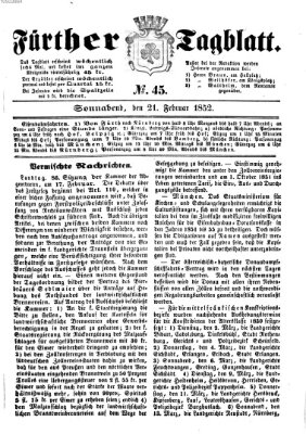 Fürther Tagblatt Samstag 21. Februar 1852