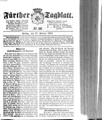 Fürther Tagblatt Freitag 27. Februar 1852