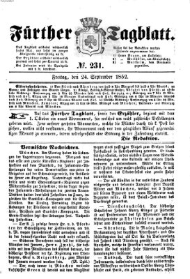 Fürther Tagblatt Freitag 24. September 1852