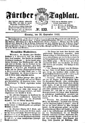 Fürther Tagblatt Sonntag 26. September 1852