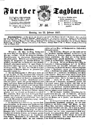 Fürther Tagblatt Sonntag 22. Februar 1857