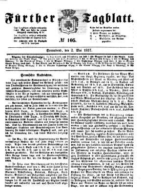 Fürther Tagblatt Samstag 2. Mai 1857