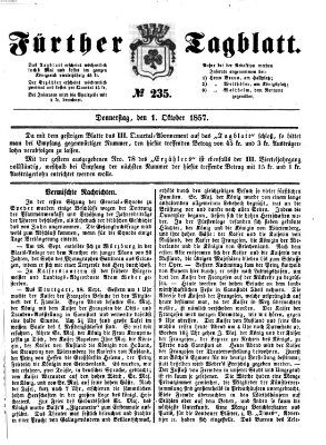 Fürther Tagblatt Donnerstag 1. Oktober 1857